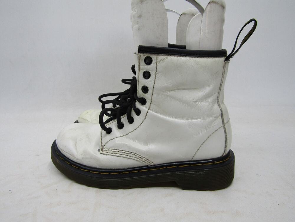 Dr. Martens Youth Size 1 White Leather Laces Zip 8 Eye Ankle Boots